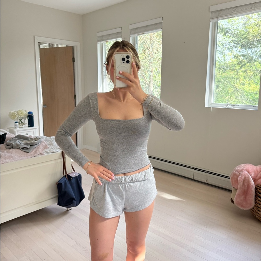 Free People Gray Long Sleeve Top